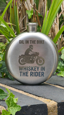 Oil in the bike, Whiskey on the rider - Motorcycle 5oz Hipflask