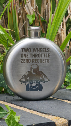 Two Wheels, one throttle, zero regrets - Motorcycle 5oz Hipflask